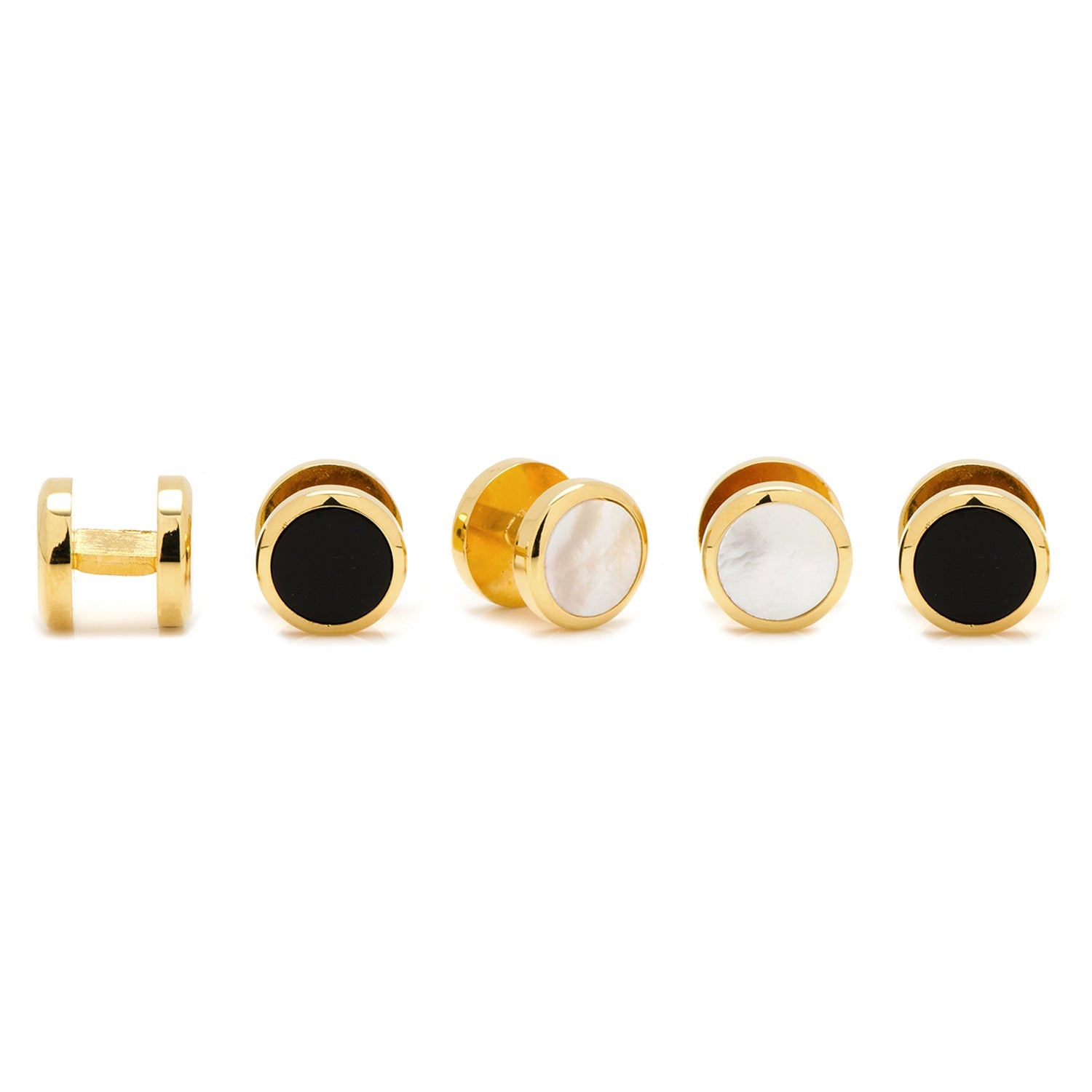  Cufflinks Double Sided Gold Onyx Round Beveled 5-Stud Set - Default Title - Bonton