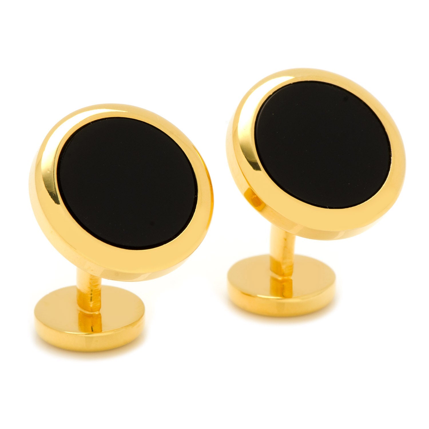  Cufflinks Double Sided Gold Onyx Round Beveled 5-Stud Set - Default Title - Bonton