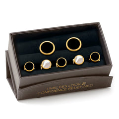 Double Sided Gold Onyx Round Beveled 5-Stud Set