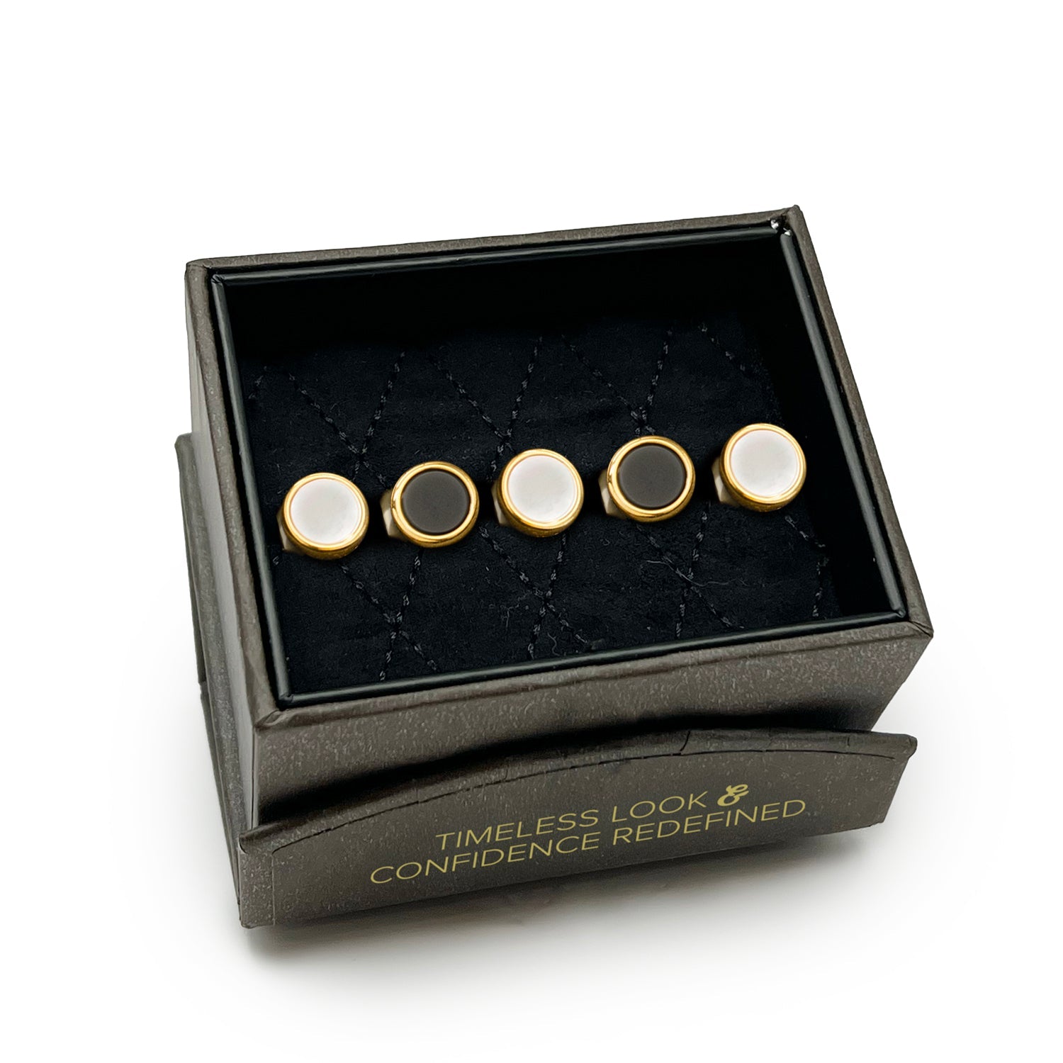  Cufflinks Double Sided Gold Onyx and Mother of Pearl Round 5-Studs - Default Title - Bonton