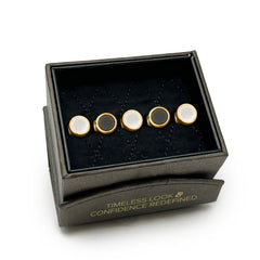 Double Sided Gold Onyx and Mother of Pearl Round 5-Studs