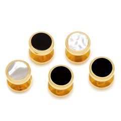 Double Sided Gold Onyx and Mother of Pearl Round 5-Studs