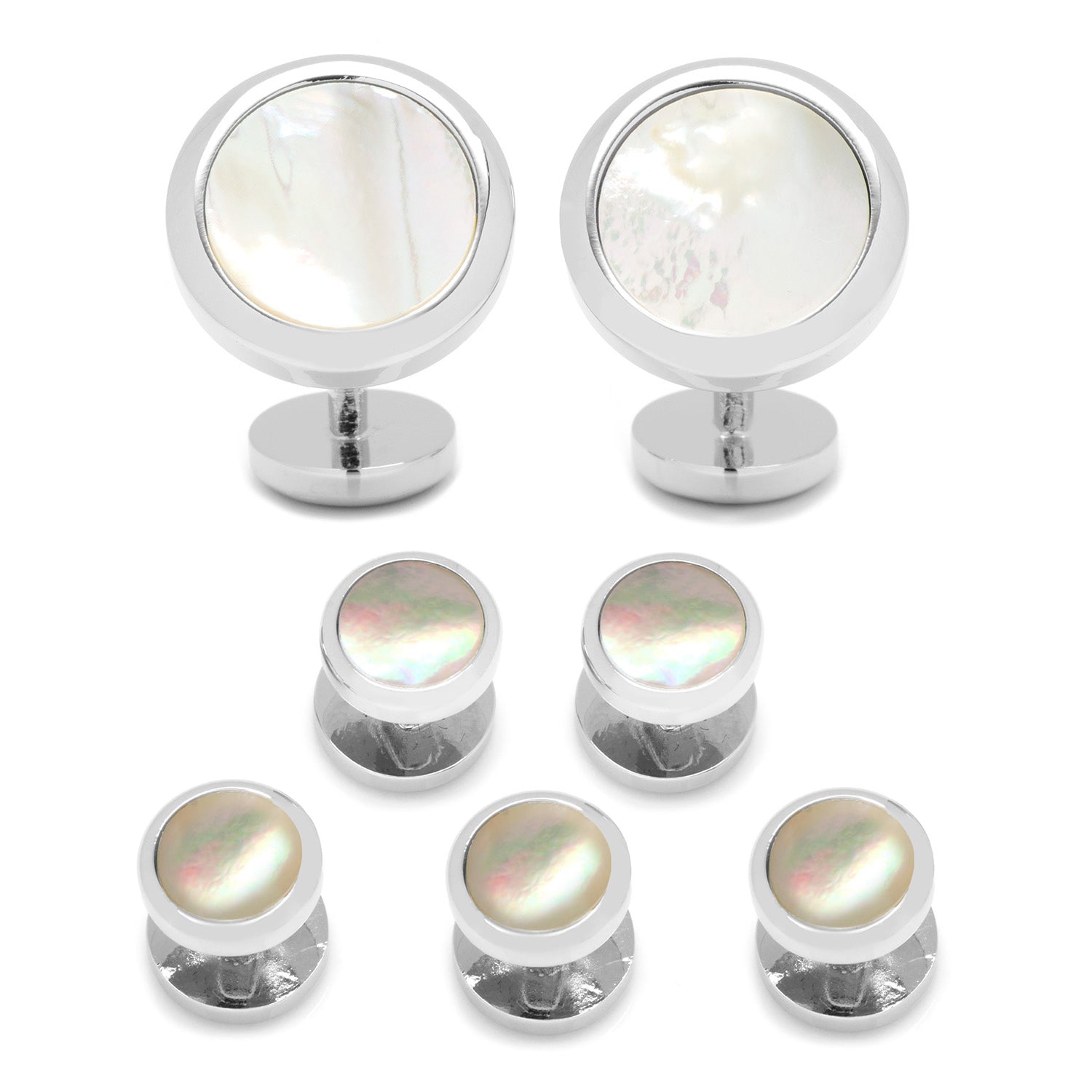  Cufflinks Double Sided Mother of Pearl Round Beveled 5-Stud Set - Default Title - Bonton