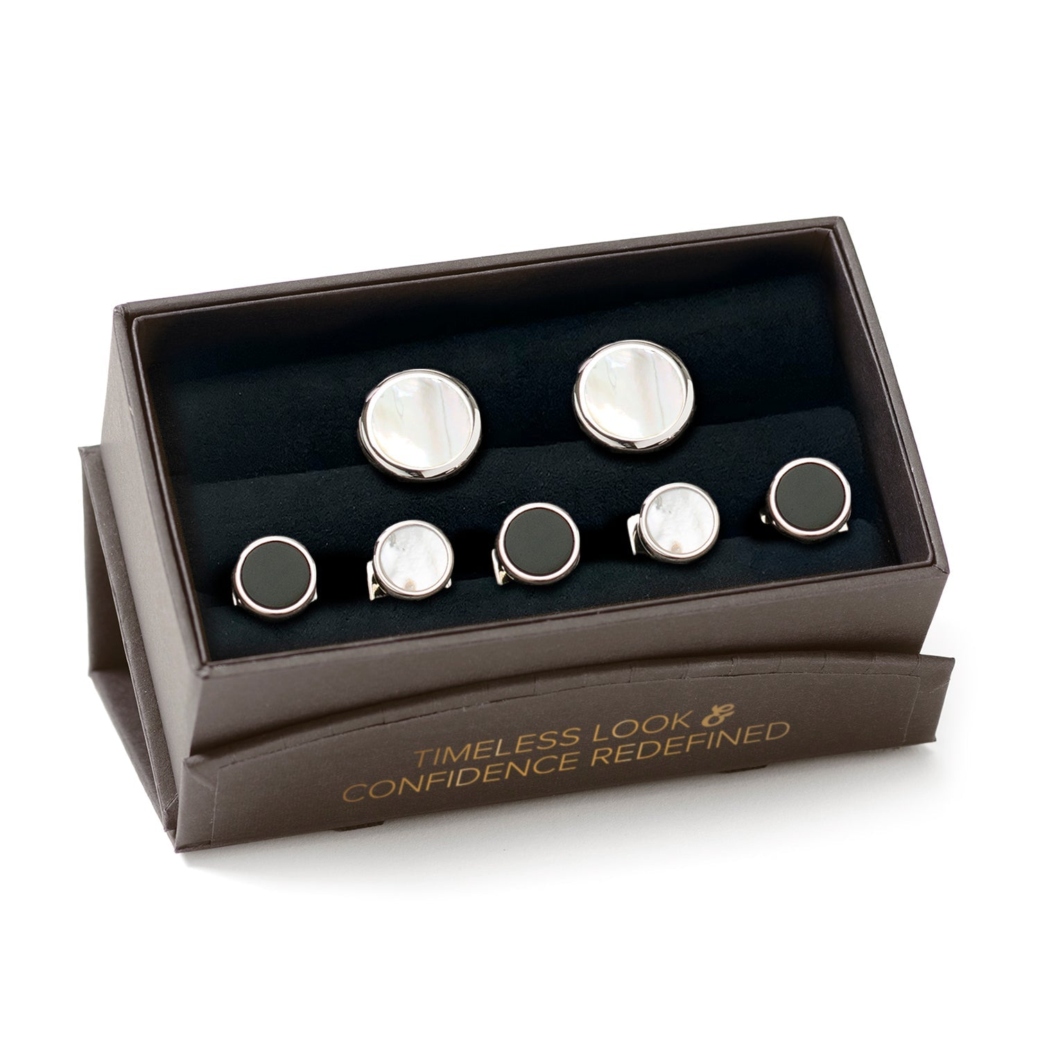  Cufflinks Double Sided Mother of Pearl Round Beveled 5-Stud Set - Default Title - Bonton