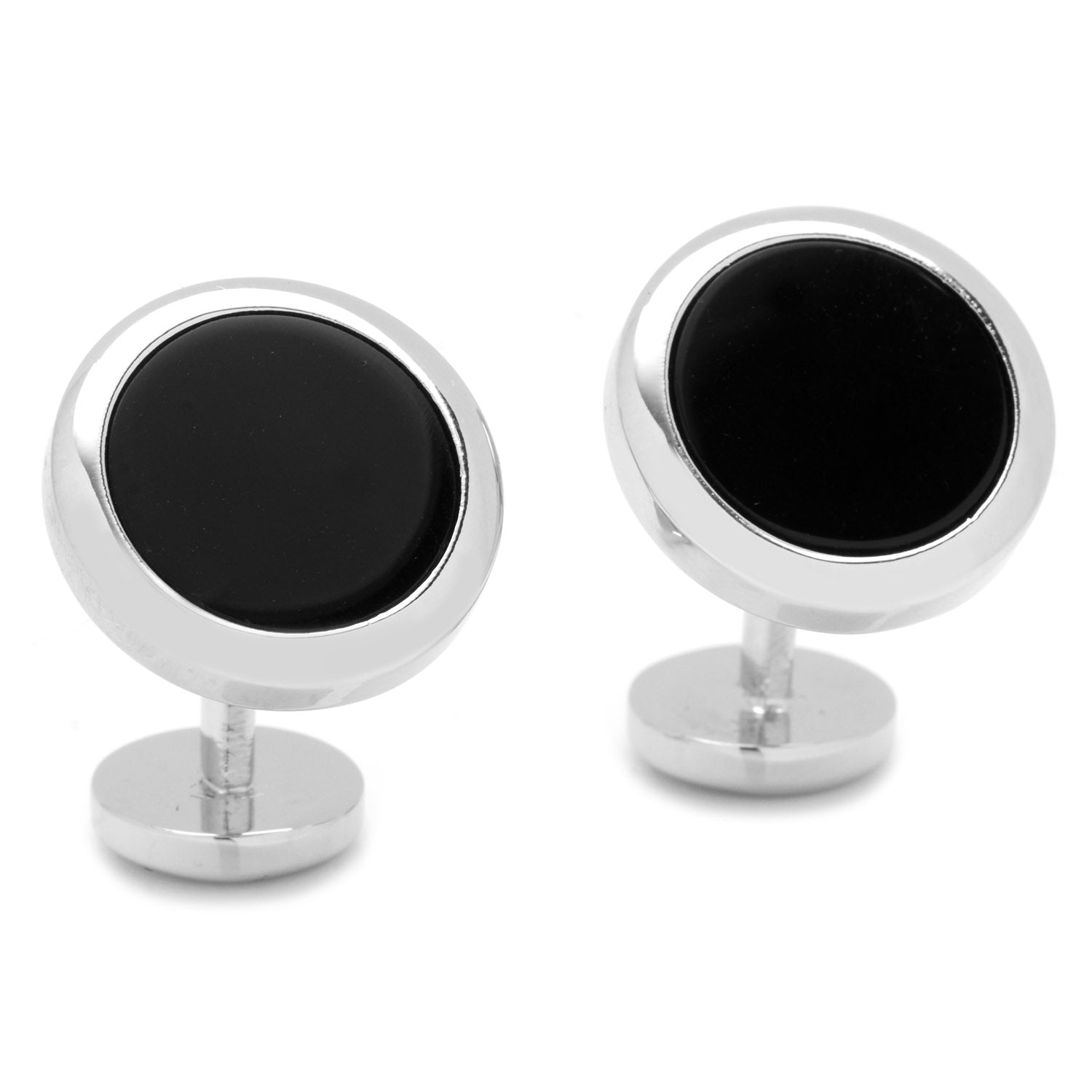  Cufflinks Double Sided Onyx Round Beveled Cufflinks - Default Title - Bonton