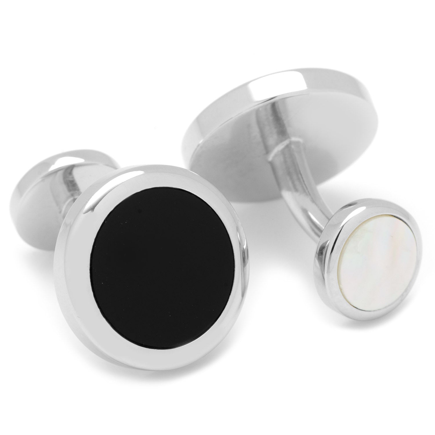  Cufflinks Double Sided Onyx Round Beveled Cufflinks - Default Title - Bonton