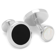 Double Sided Onyx Round Beveled Cufflinks