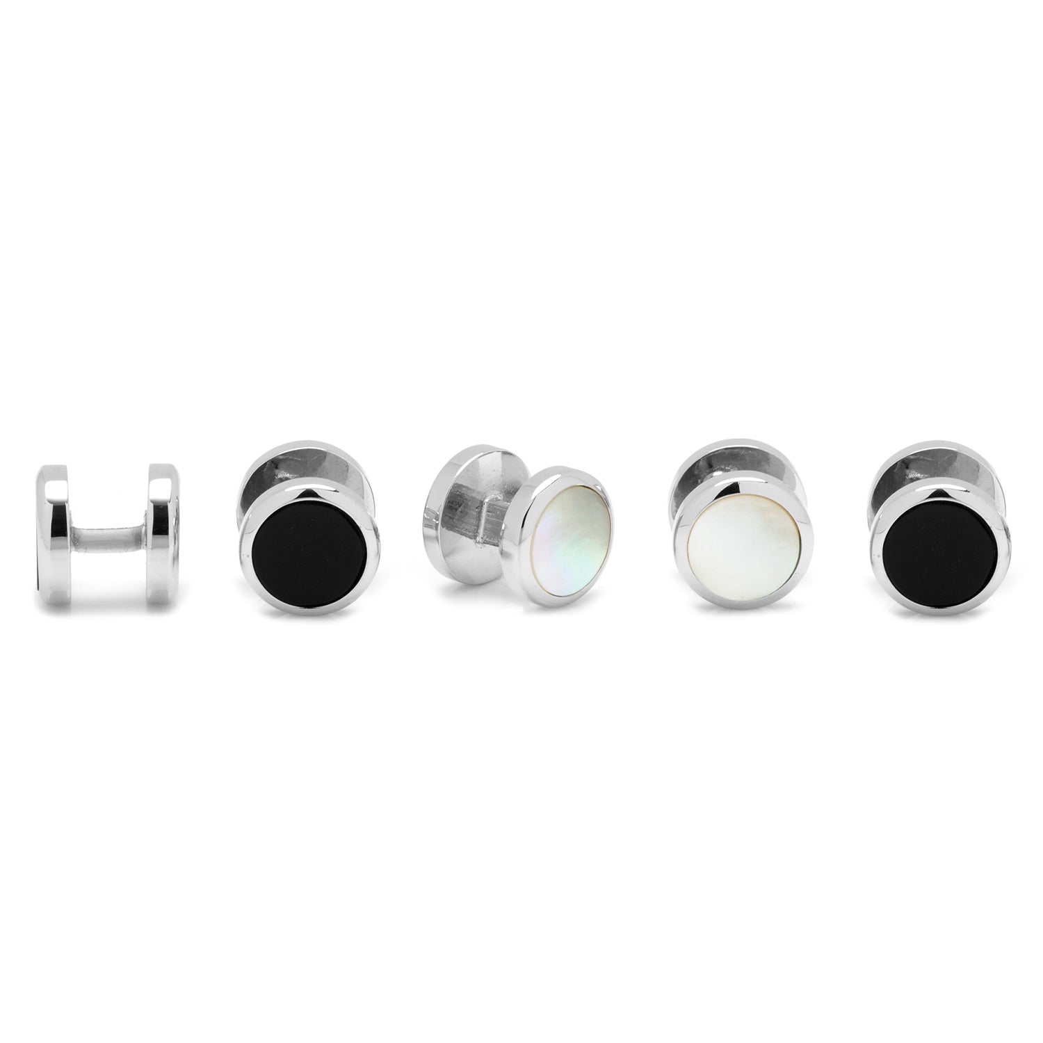  Cufflinks Double Sided Onyx Round Beveled 5-Stud Set - Default Title - Bonton