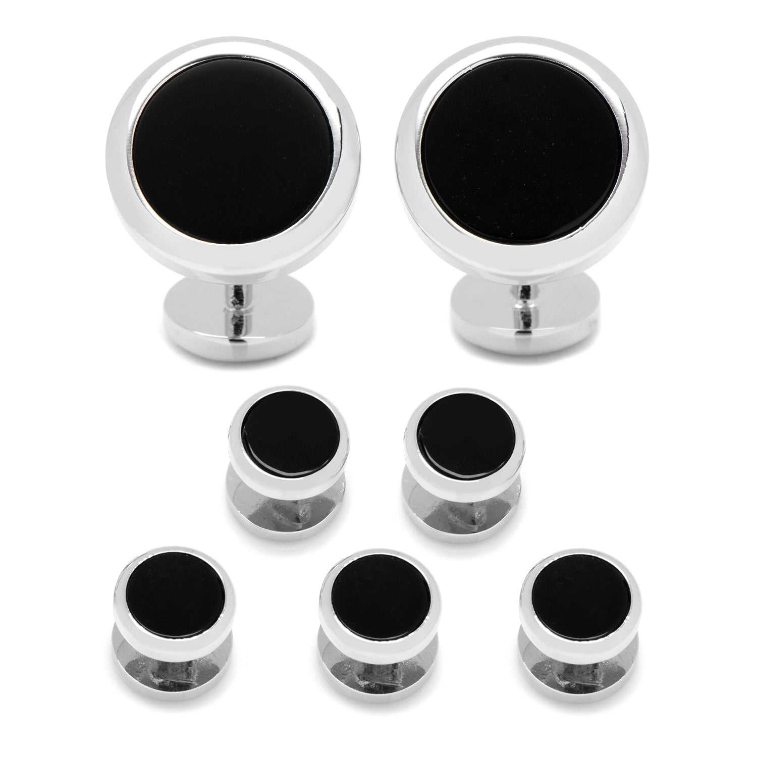  Cufflinks Double Sided Onyx Round Beveled 5-Stud Set - Default Title - Bonton