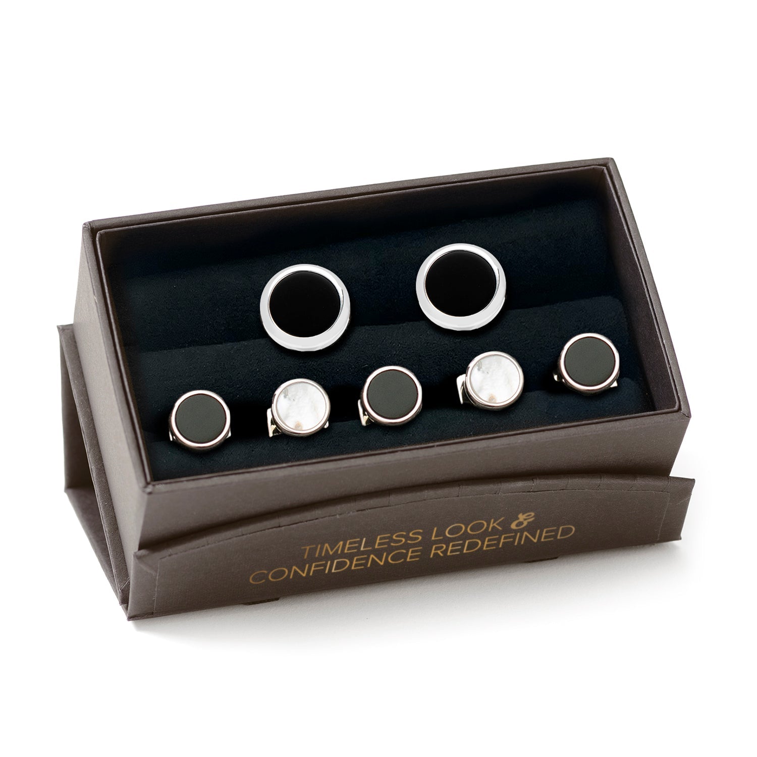  Cufflinks Double Sided Onyx Round Beveled 5-Stud Set - Default Title - Bonton