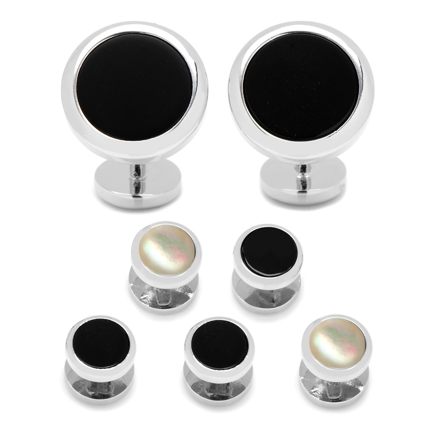  Cufflinks Double Sided Onyx Round Beveled 5-Stud Set - Default Title - Bonton