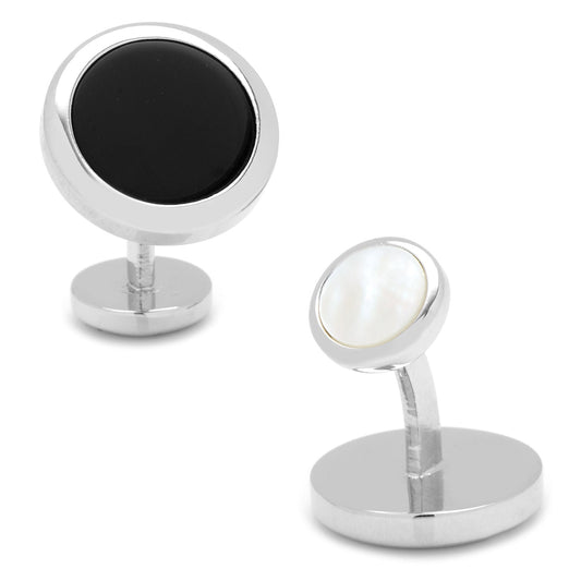 Double Sided Onyx Round Beveled Cufflinks