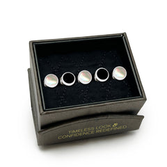 Double Sided Onyx and Mother of Pearl Round Beveled 5-Studs