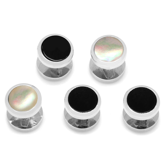 Double Sided Onyx and Mother of Pearl Round Beveled 5-Studs