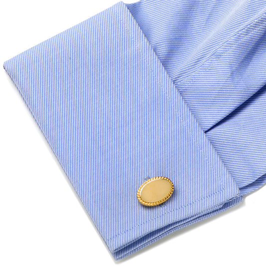 14K Gold Plated Rope Border Oval Engravable Cufflinks