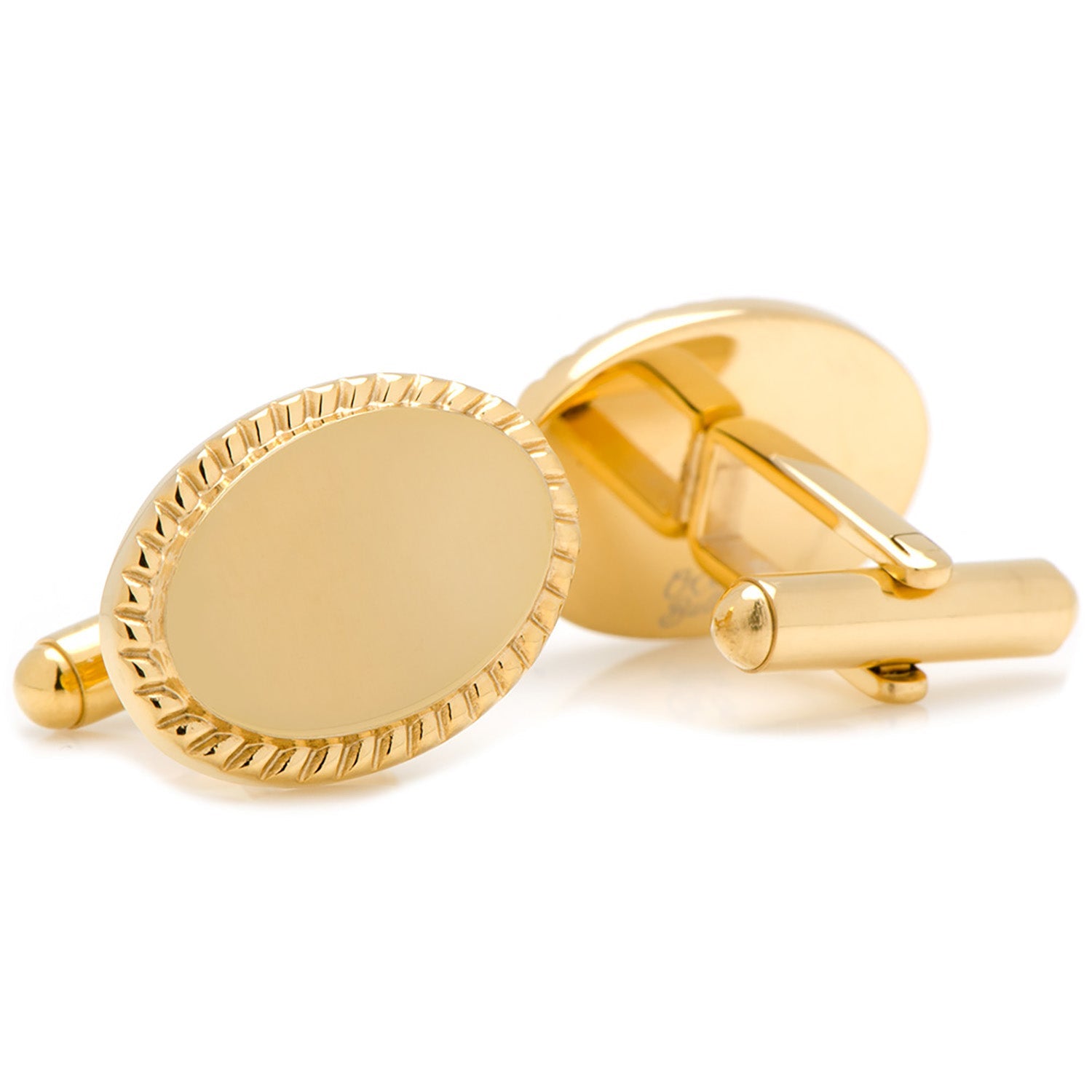  Cufflinks 14K Gold Plated Rope Border Oval Engravable Cufflinks - Default Title - Bonton