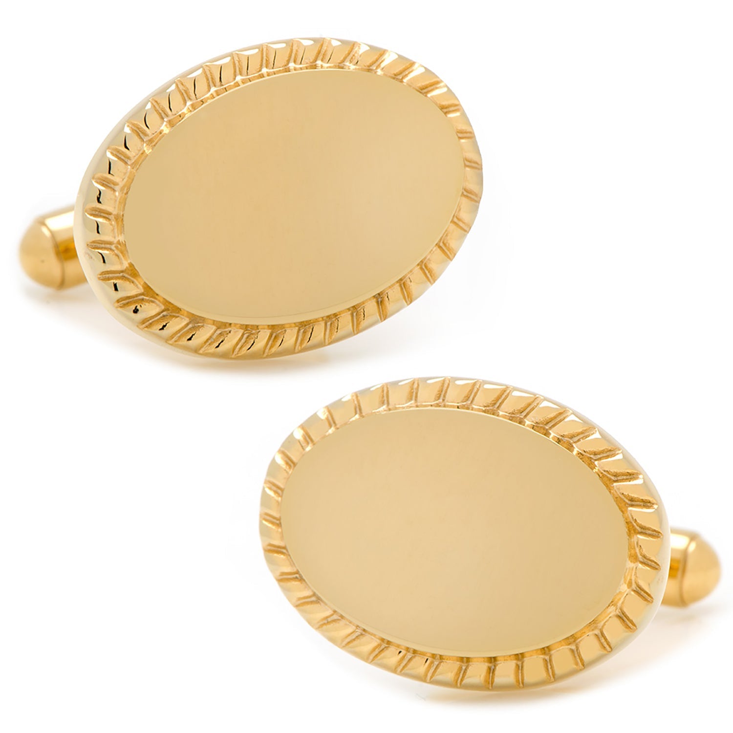  Cufflinks 14K Gold Plated Rope Border Oval Engravable Cufflinks - Default Title - Bonton