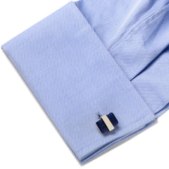 Silver Wrapped Navy Blue Catseye Cufflinks