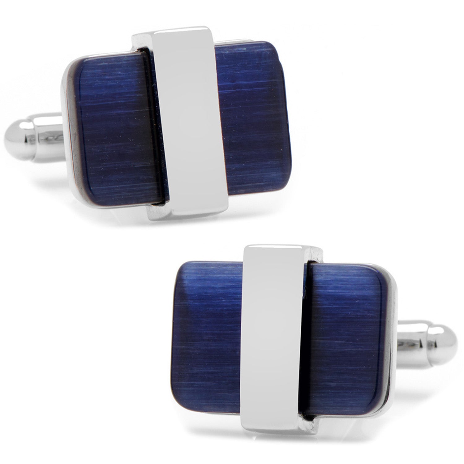  Cufflinks Silver Wrapped Navy Blue Catseye Cufflinks - Default Title - Bonton