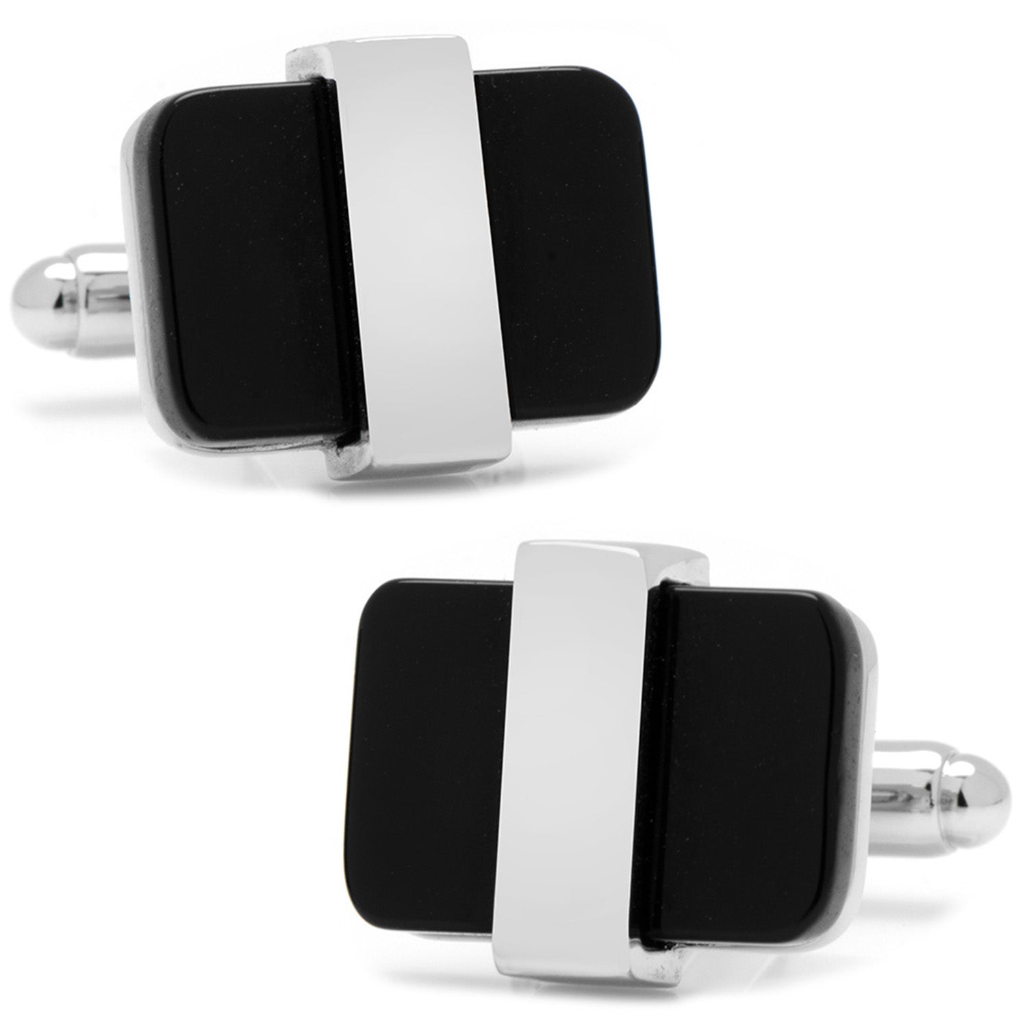  Cufflinks Silver Wrapped Onyx Cufflinks - Default Title - Bonton