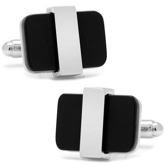 Silver Wrapped Onyx Cufflinks