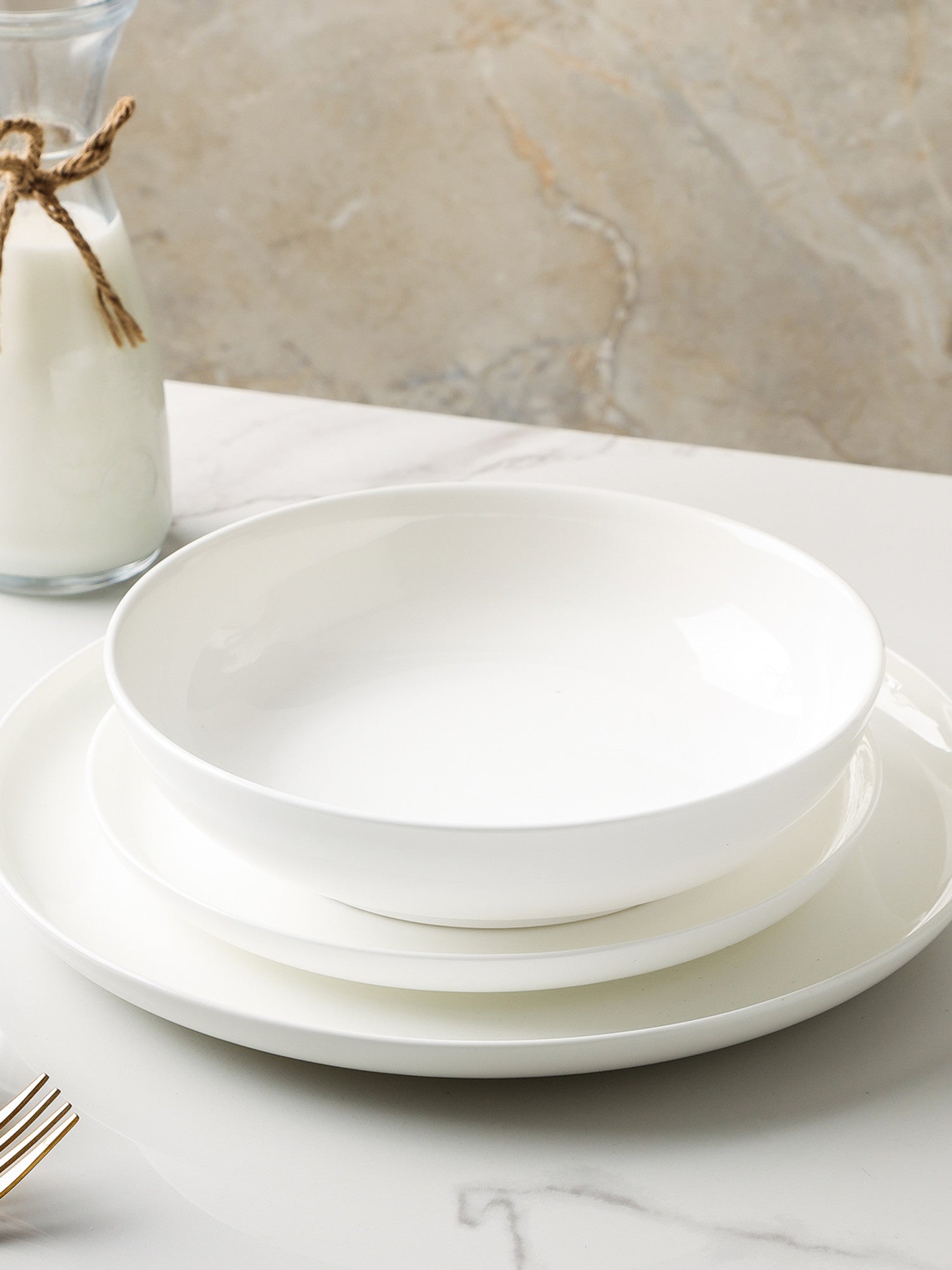  Stone + Lain Gabrielle 12-Piece Dinnerware Set Bone China - Gold - Bonton