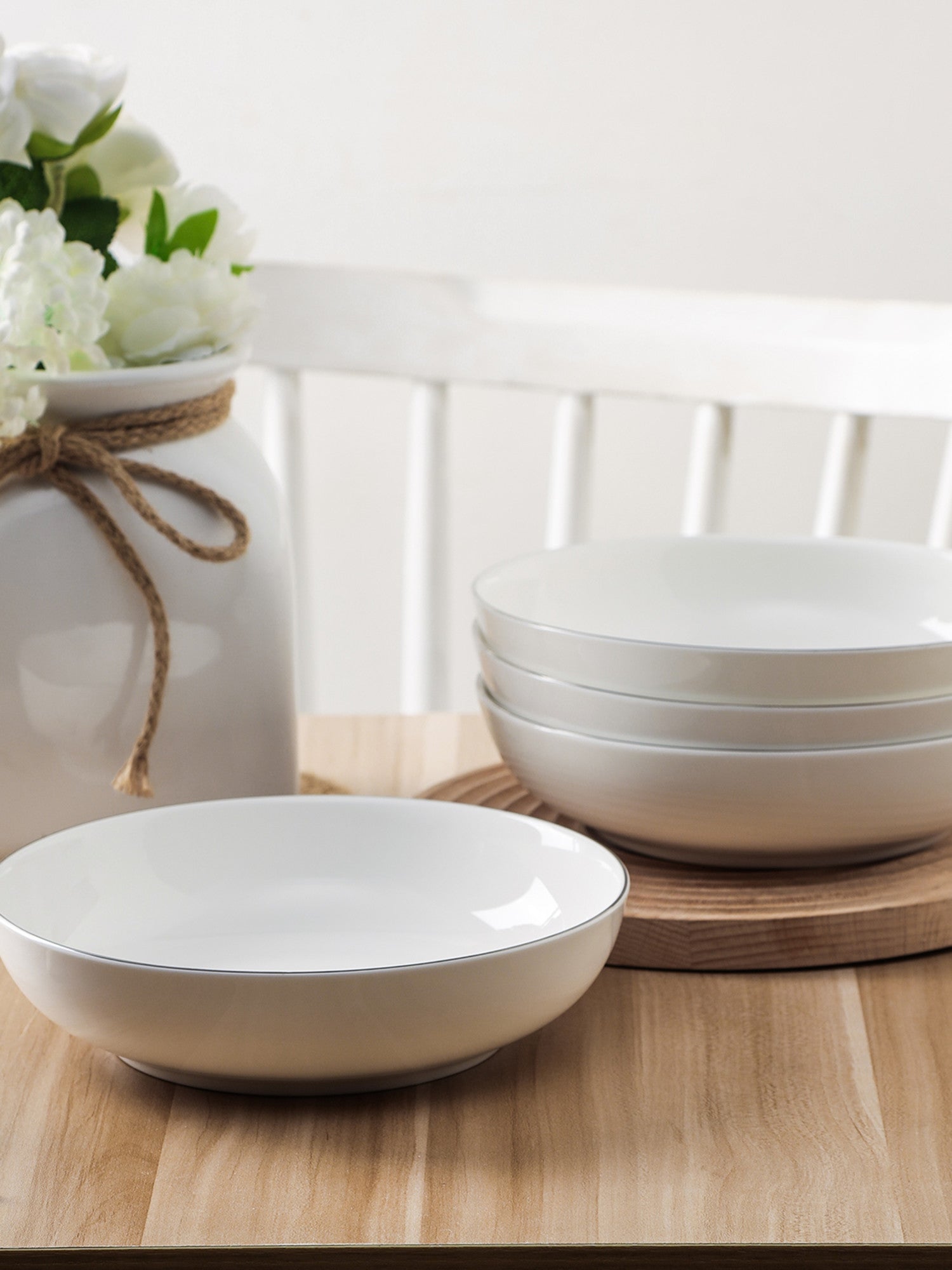  Stone + Lain Gabrielle 12-Piece Dinnerware Set Bone China - Platinum - Bonton