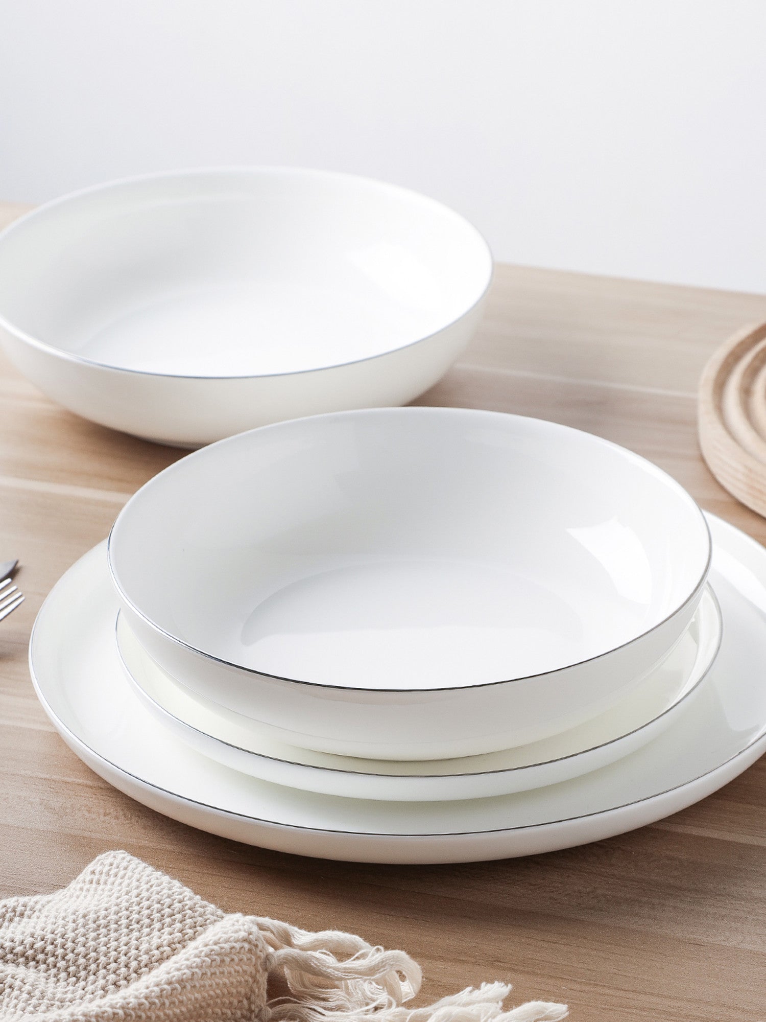  Stone + Lain Gabrielle 12-Piece Dinnerware Set Bone China - Platinum - Bonton