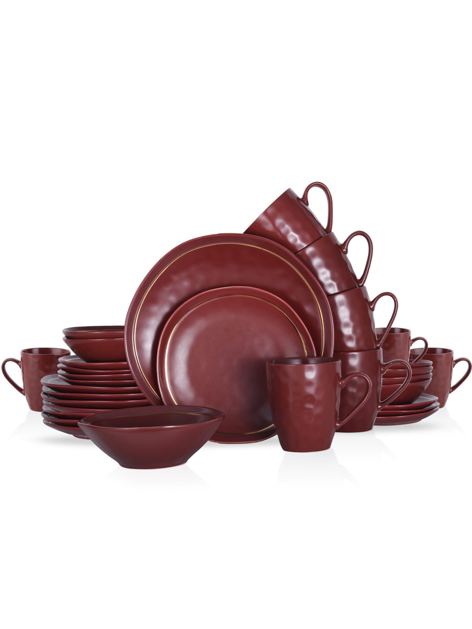  Stone + Lain Clara 32-Piece Dinnerware Set Porcelain - Burgundy - Bonton