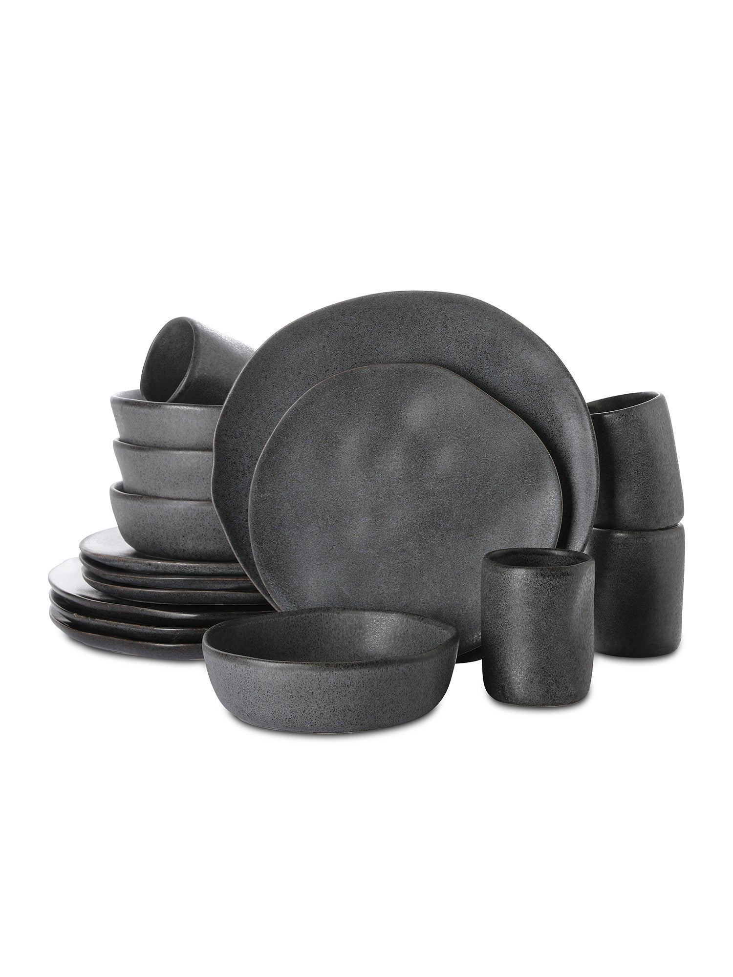  Stone + Lain Hekonda Debossed 16-Piece Dinnerware Set Stoneware - Gray - Bonton