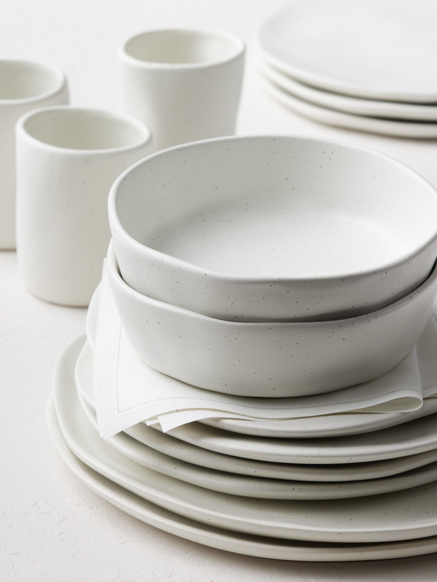  Stone + Lain Hekonda Debossed 32-Piece Dinnerware Set Stoneware - White Speckled - Bonton