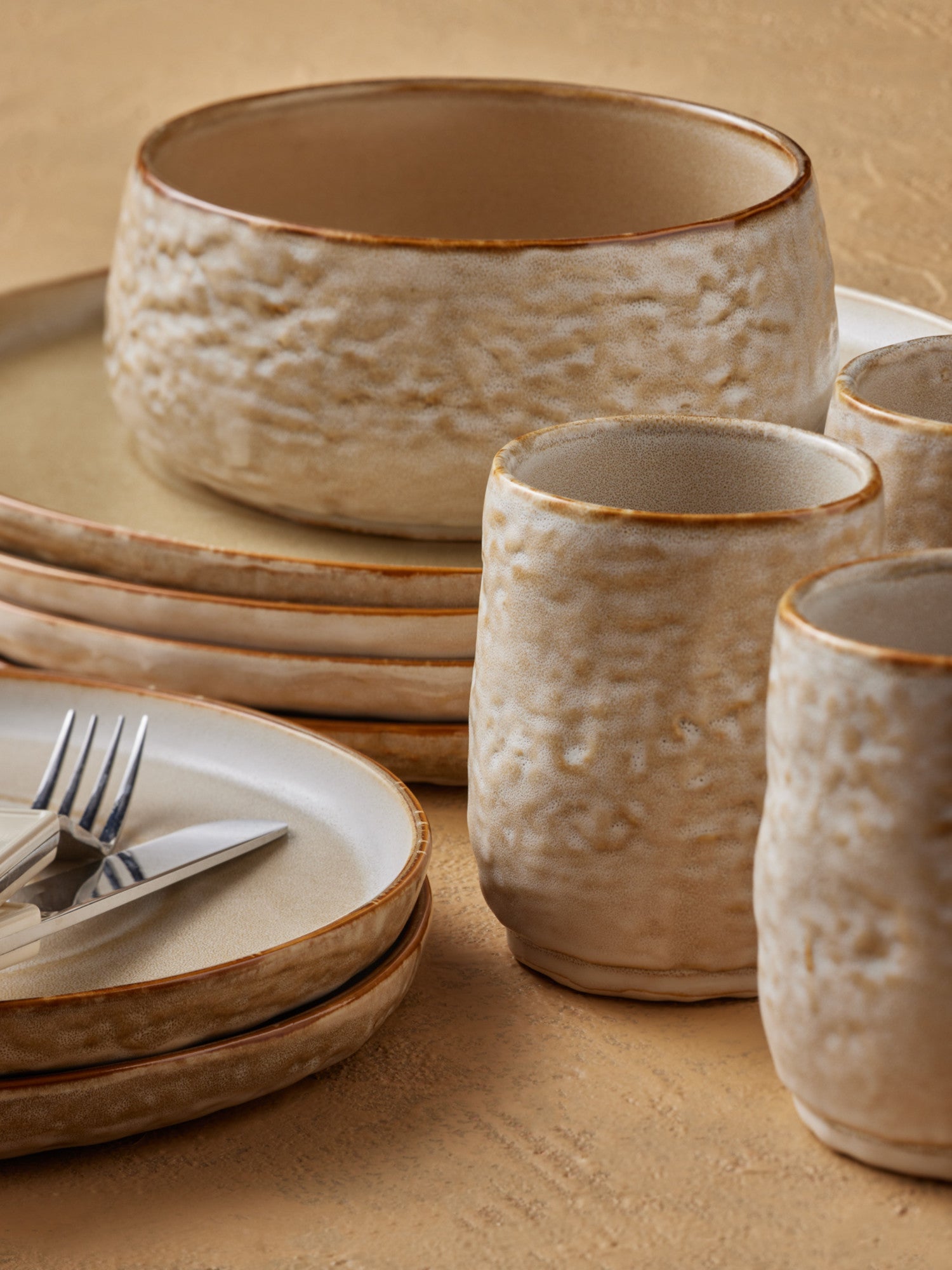  Stone + Lain Shosai 32-Piece Dinnerware Set Stoneware - Sand - Bonton