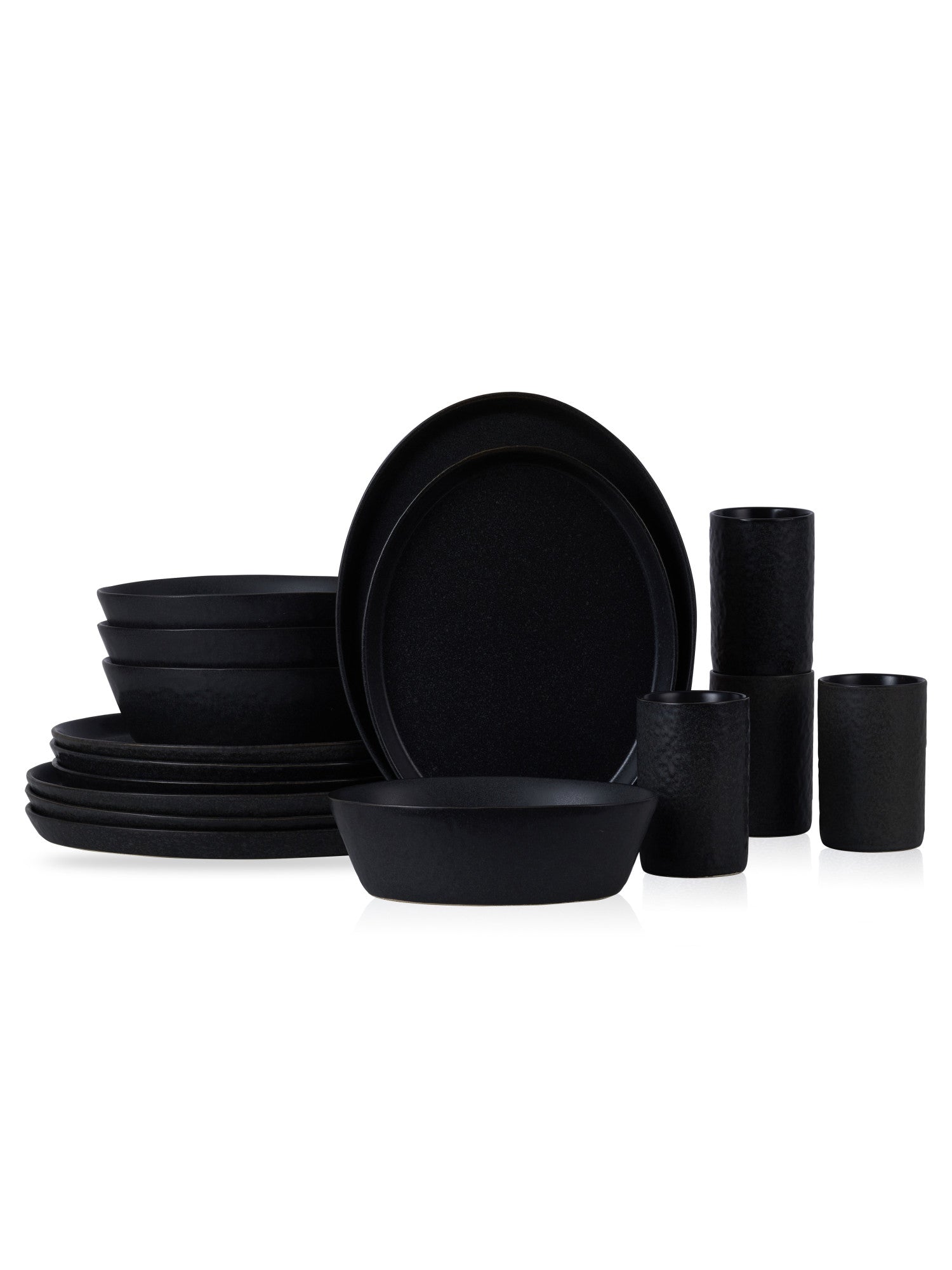  Stone + Lain Katachi 16-Piece Dinnerware Set Stoneware - Charcoal - Bonton