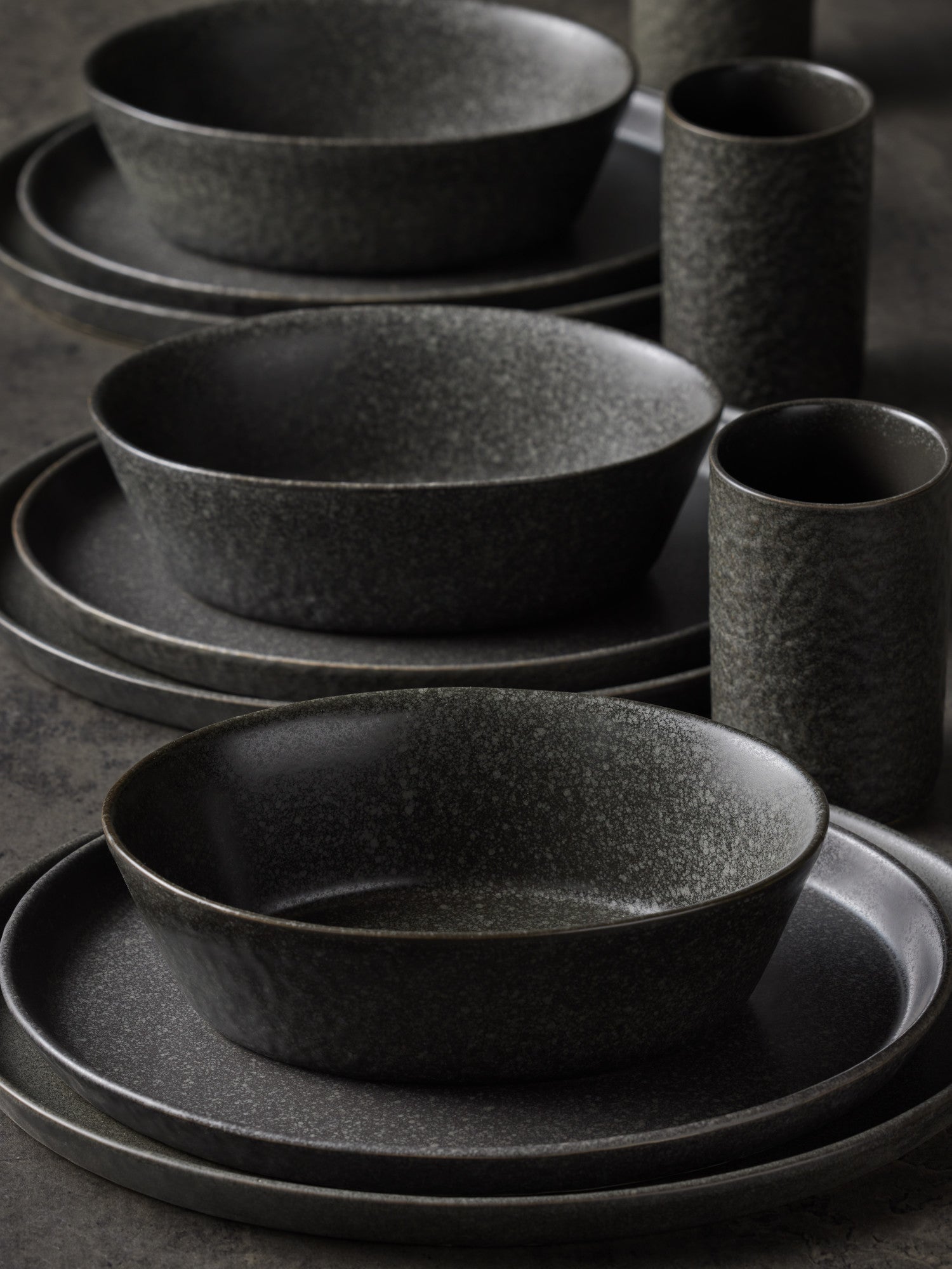  Stone + Lain Katachi 16-Piece Dinnerware Set Stoneware - Charcoal - Bonton