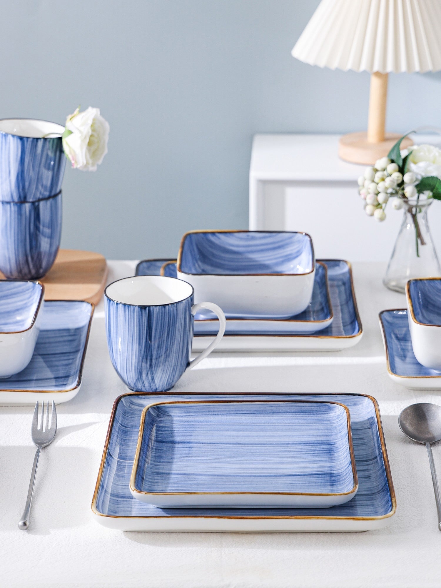  Stone + Lain Esmeralda 16-Piece Dinnerware Set Porcelain - Blue - Bonton