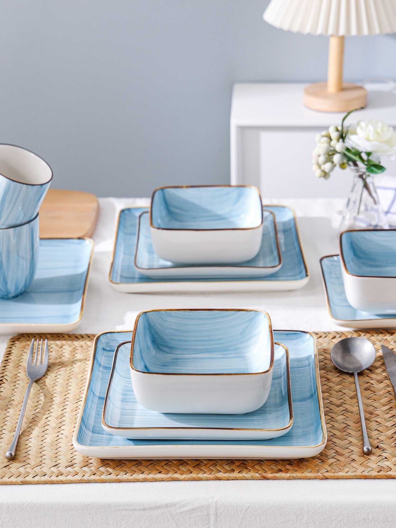  Stone + Lain Esmeralda 16-Piece Dinnerware Set Porcelain - Blue - Bonton