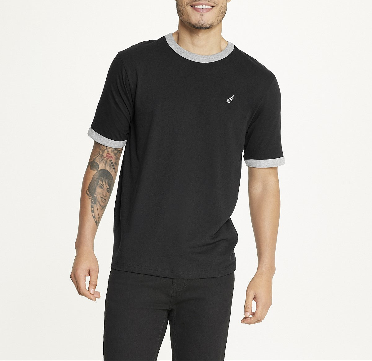  Brooklyn Laundry Brooklyn Laundry Men's Contrast Color Embroidery Ringer Tee - Black/Grey - Bonton