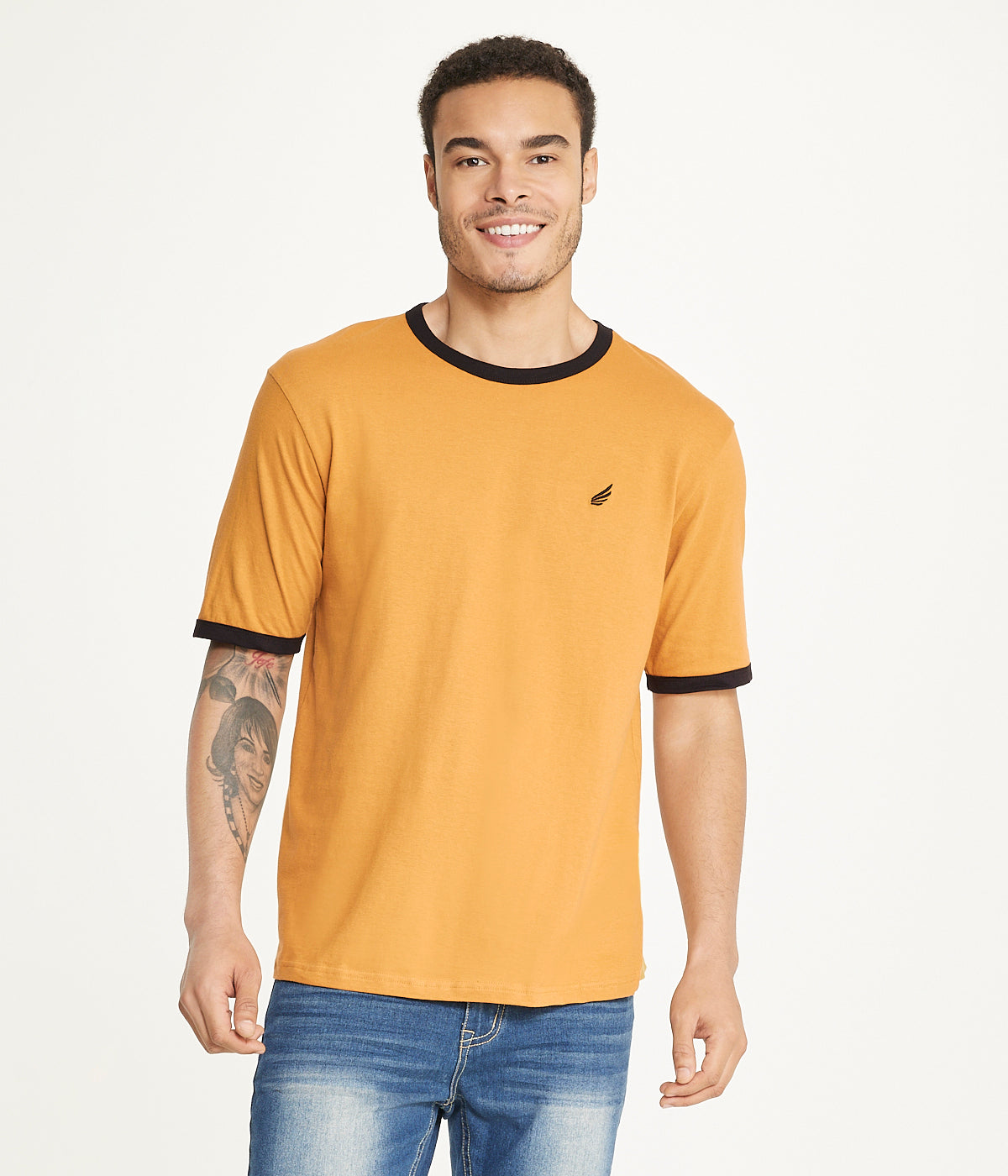  Brooklyn Laundry Brooklyn Laundry Men's Contrast Color Embroidery Ringer Tee - Timber/Black - Bonton