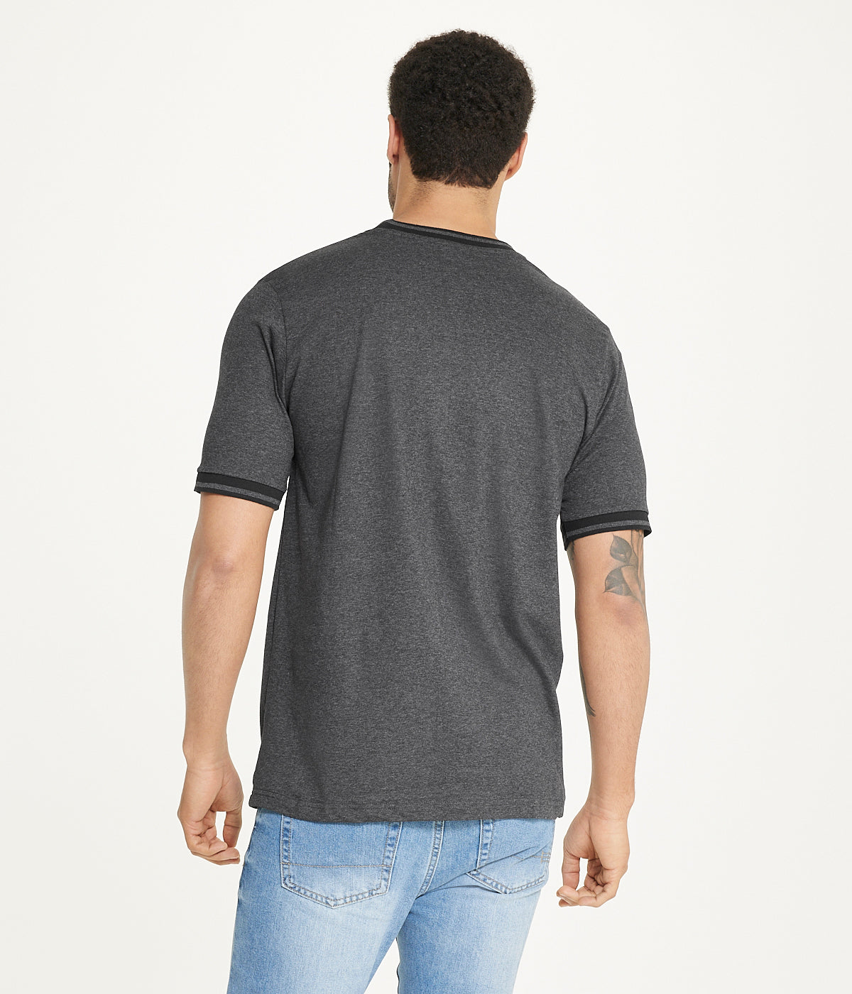 Brooklyn Laundry Brooklyn Laundry Men's Contrast Color Embroidery Ringer Tee Shirt - Charcoal - Bonton
