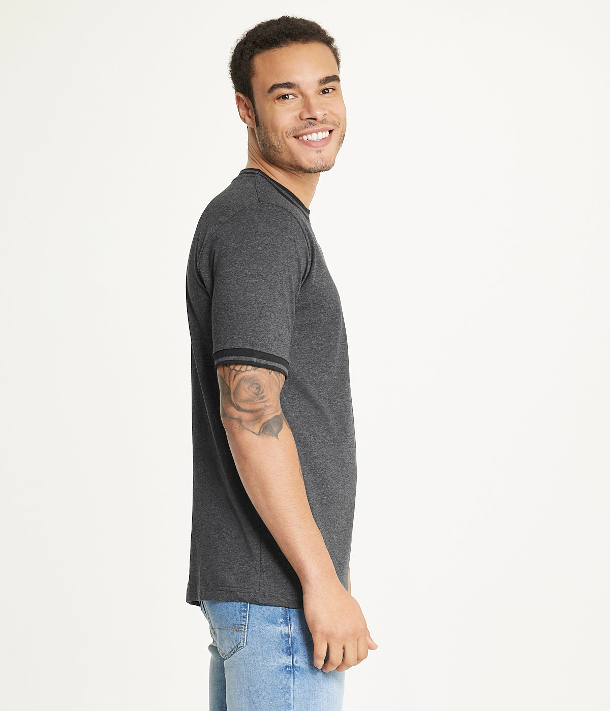 Brooklyn Laundry Brooklyn Laundry Men's Contrast Color Embroidery Ringer Tee Shirt - Charcoal - Bonton