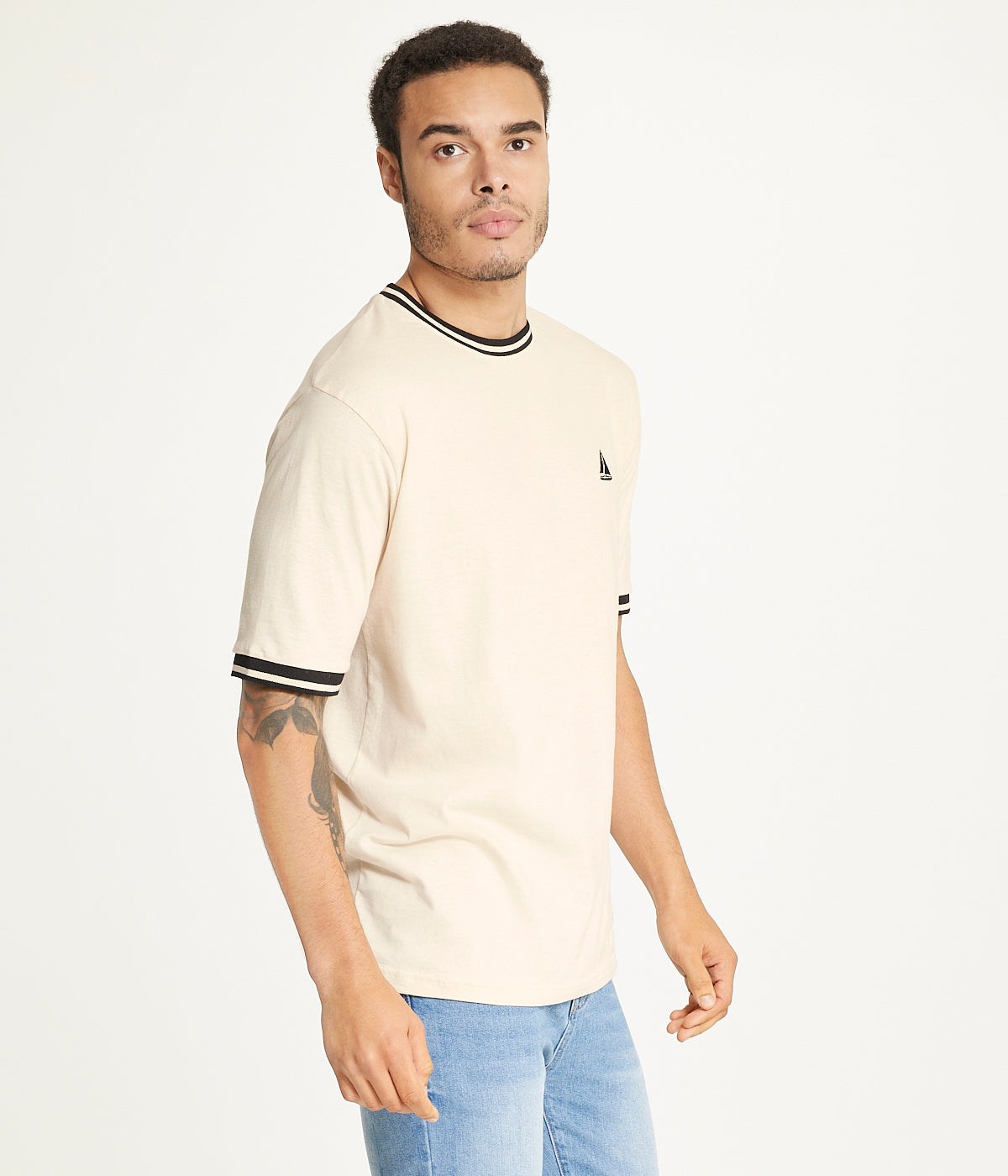  Brooklyn Laundry Brooklyn Laundry Men's Contrast Color Embroidery Ringer Tee Shirt - Sand - Bonton