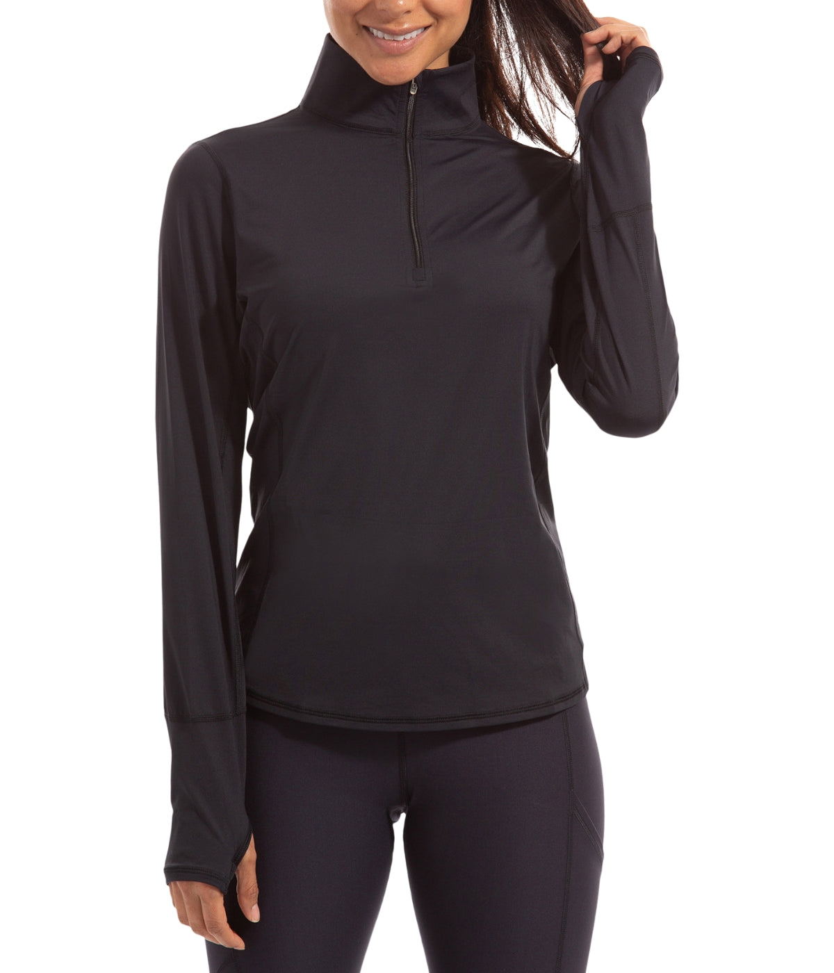  BloqUV BloqUV Women's UPF 50+ Sun Protection Relaxed Mock Neck Quarter Zip Top - Black - Bonton