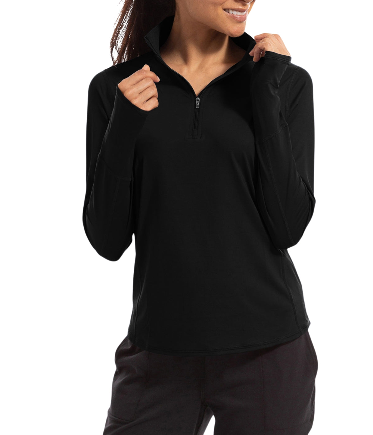  BloqUV BloqUV Women's UPF 50+ Sun Protection Relaxed Mock Neck Quarter Zip Top - Black - Bonton