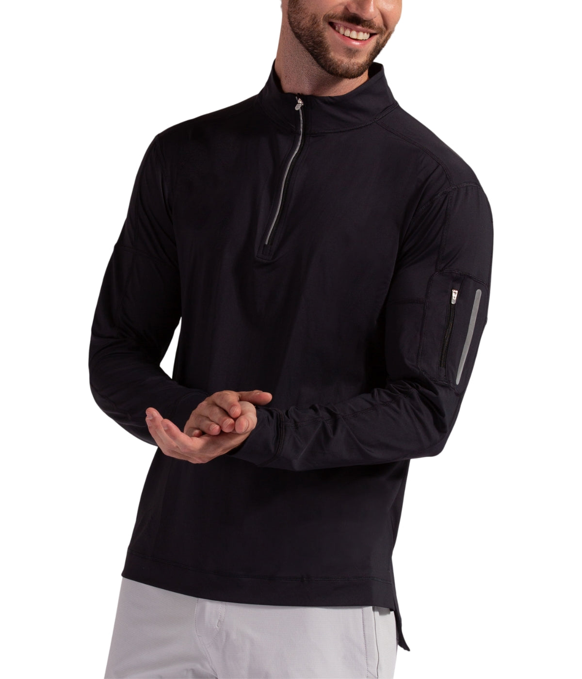  BloqUV BloqUV Men's UPF 50+ Sun Protection Long Sleeve Mock Zip Top - Black - Bonton