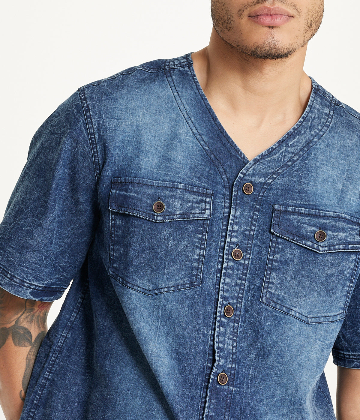  Brooklyn Laundry Brooklyn Laundry Men's Baseball Denim Shirt - Rinse Denim - Bonton