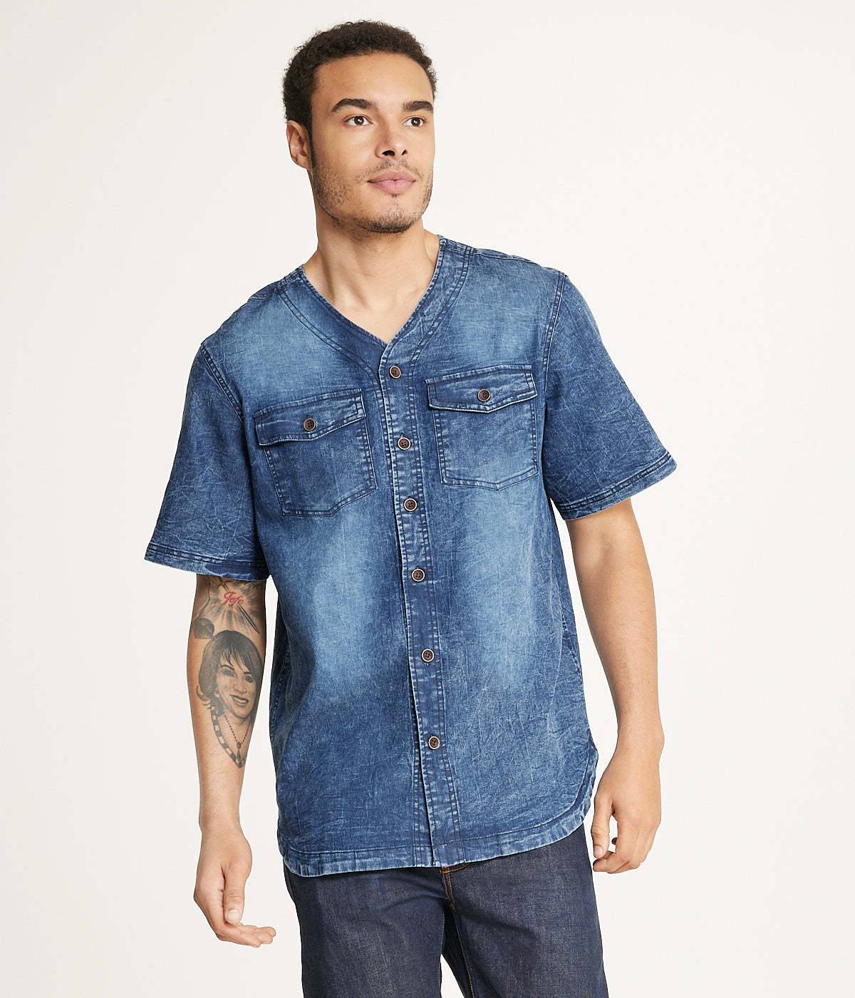  Brooklyn Laundry Brooklyn Laundry Men's Baseball Denim Shirt - Rinse Denim - Bonton