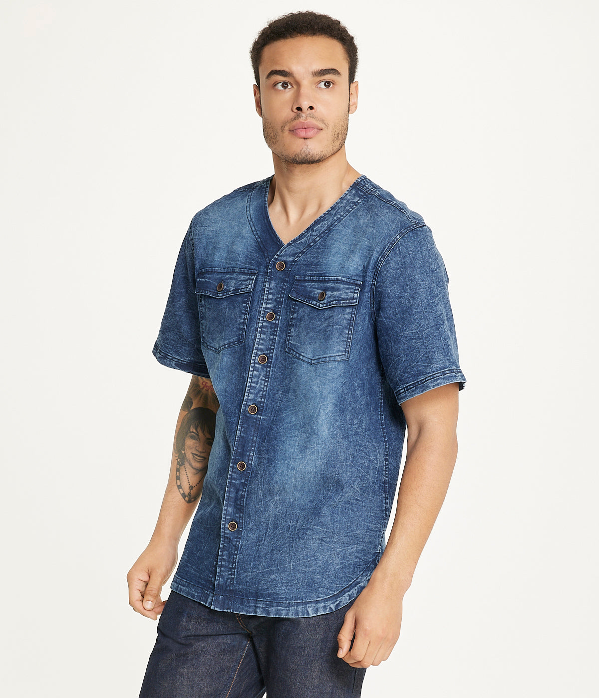  Brooklyn Laundry Brooklyn Laundry Men's Baseball Denim Shirt - Rinse Denim - Bonton