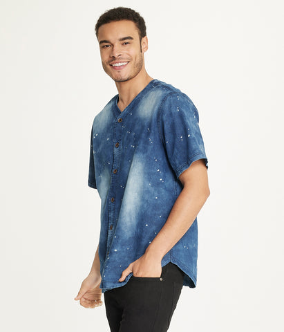 Brooklyn Laundry Men's Baseball Denim Shirt  Denim Bleach