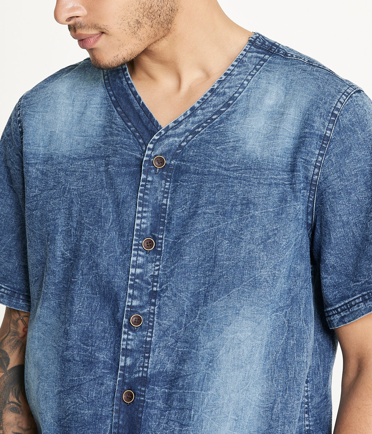  Brooklyn Laundry Brooklyn Laundry Men's Baseball Denim Shirt 2 - Rinse Denim - Bonton