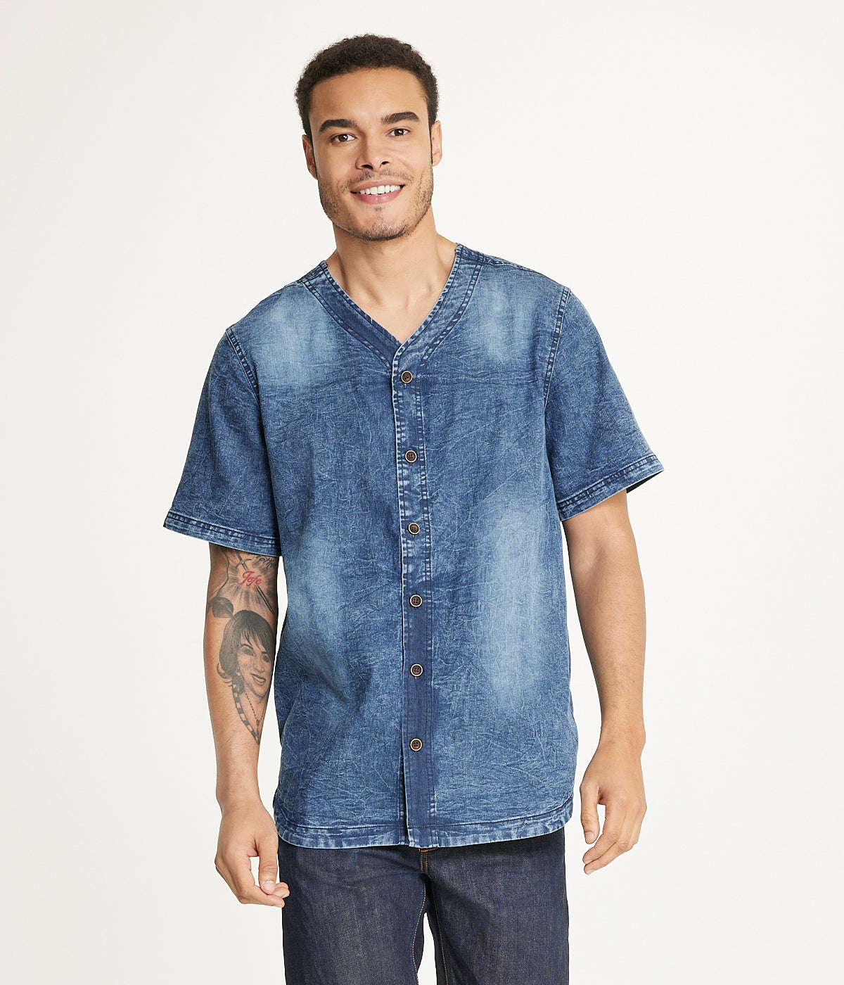  Brooklyn Laundry Brooklyn Laundry Men's Baseball Denim Shirt 2 - Rinse Denim - Bonton